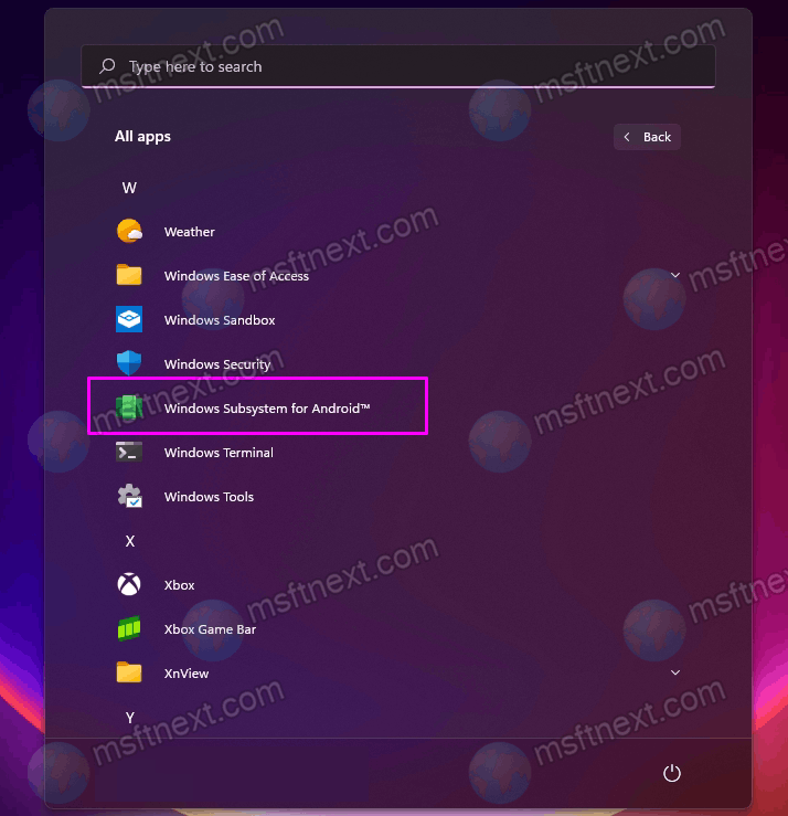 Windows Subsystem for Android installed on Windows 11
