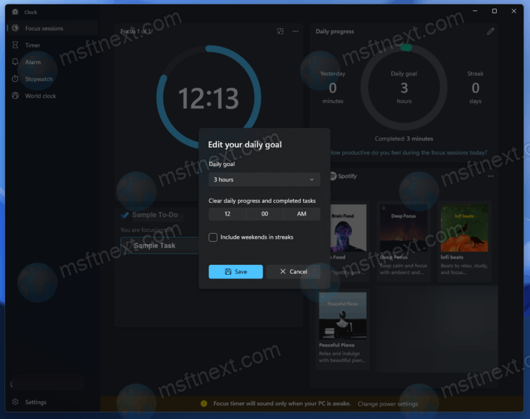 Windows 11 Clock App Focus Sessions 2
