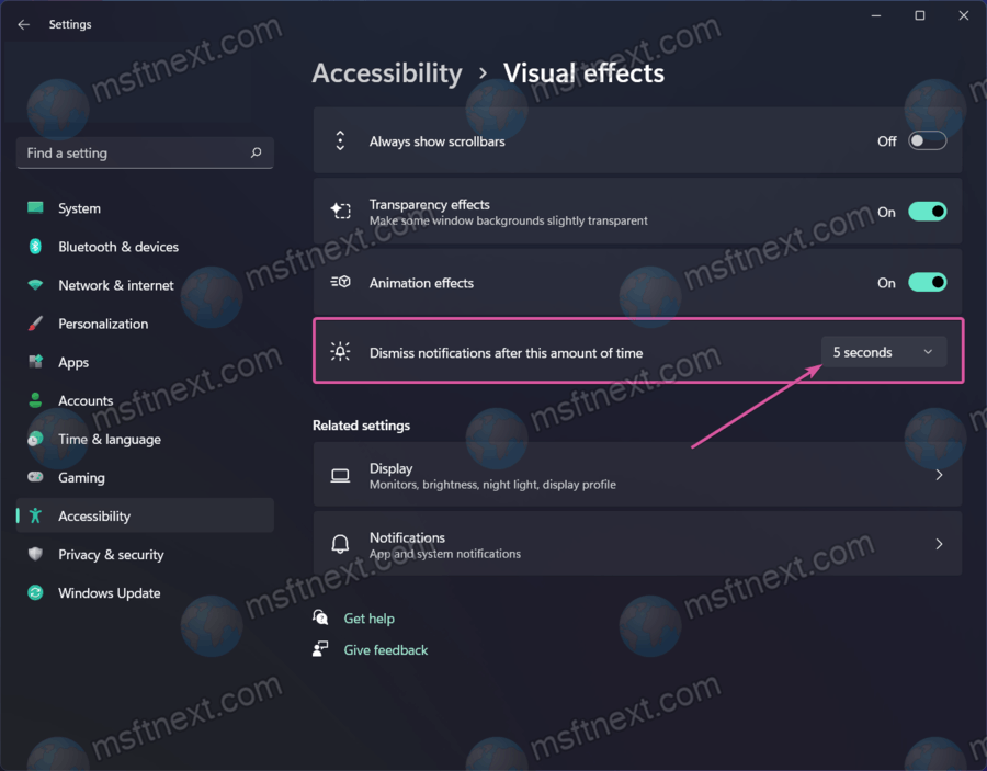 Change the display time of notifications in Windows 11