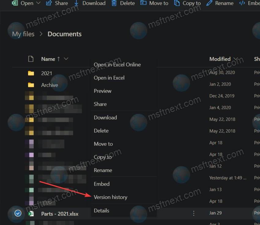 File history context menu