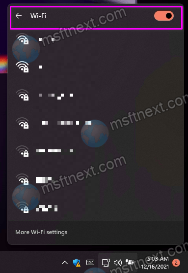 Windows 11 Disable Wi-fi in quick settings