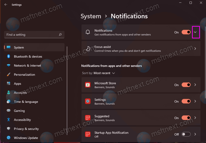 Expand Notification Options