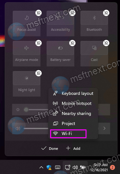 Windows 11 Add Wifi to quick settings