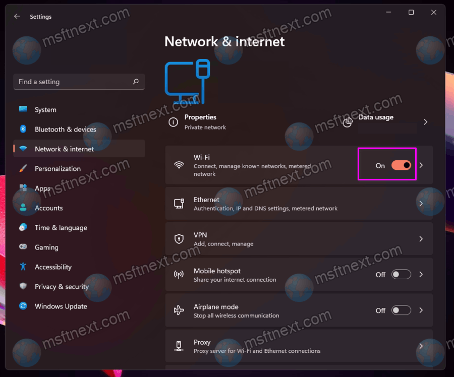 enable or disable Wi-Fi in Windows 11