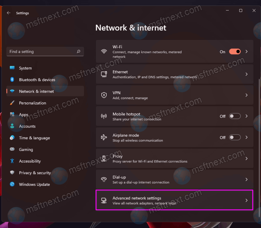 Advanced network settings.