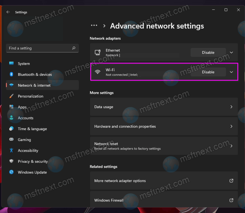 disable Wi-Fi adapter in Windows 11
