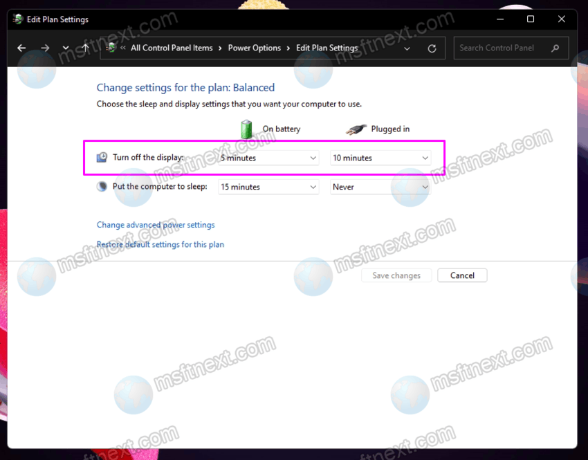 Change The Screen Off Time On Windows 11 With Control Panel