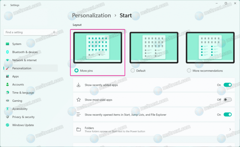 Windows 11: Increase the number of pinned apps on the Start menu