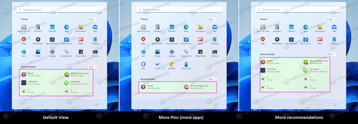 Windows 11: Increase the number of pinned apps on the Start menu