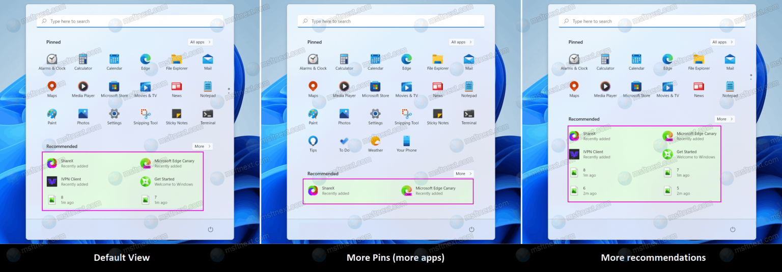 Windows 11: Increase the number of pinned apps on the Start menu