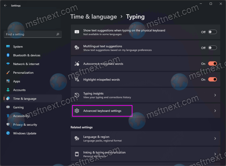 Advanced Keyboard Options