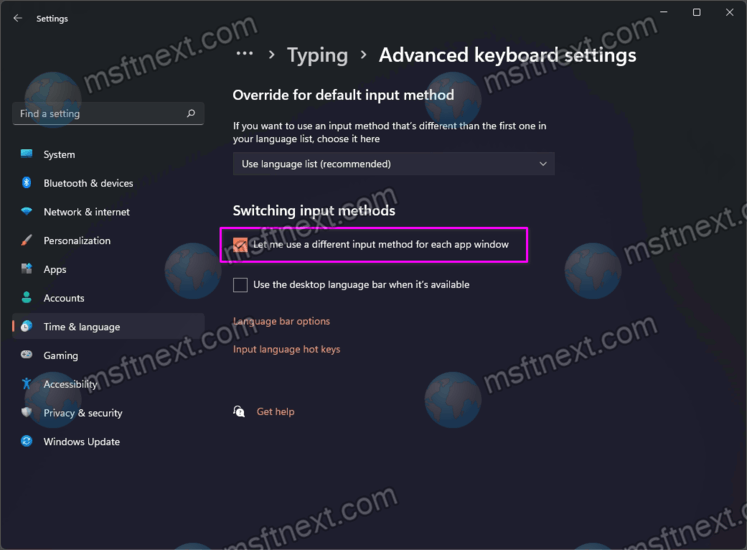 Enable Per App Keyboard Layout in Windows 11