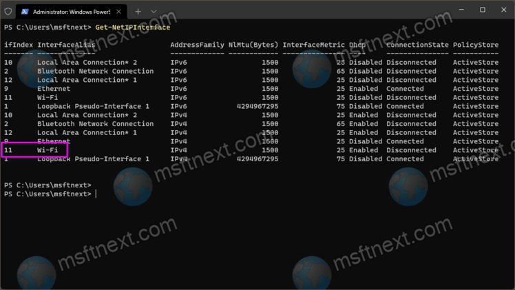 ifIndex value for an adapter