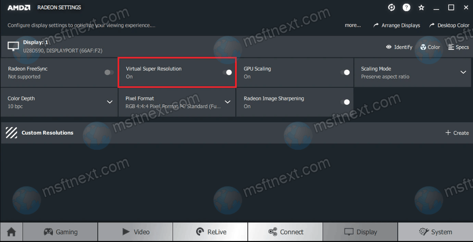 Set display resolution above the native one with AMD