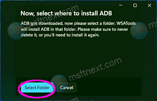 Select folder for adb