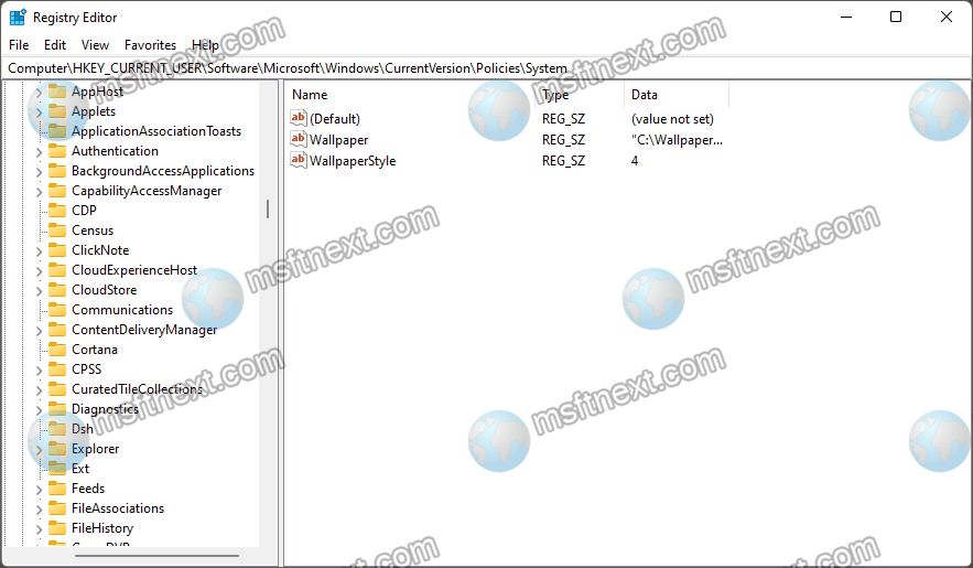 Force Specific Desktop Wallpaper In Registry