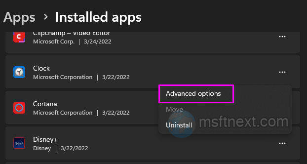 App Advanced Options