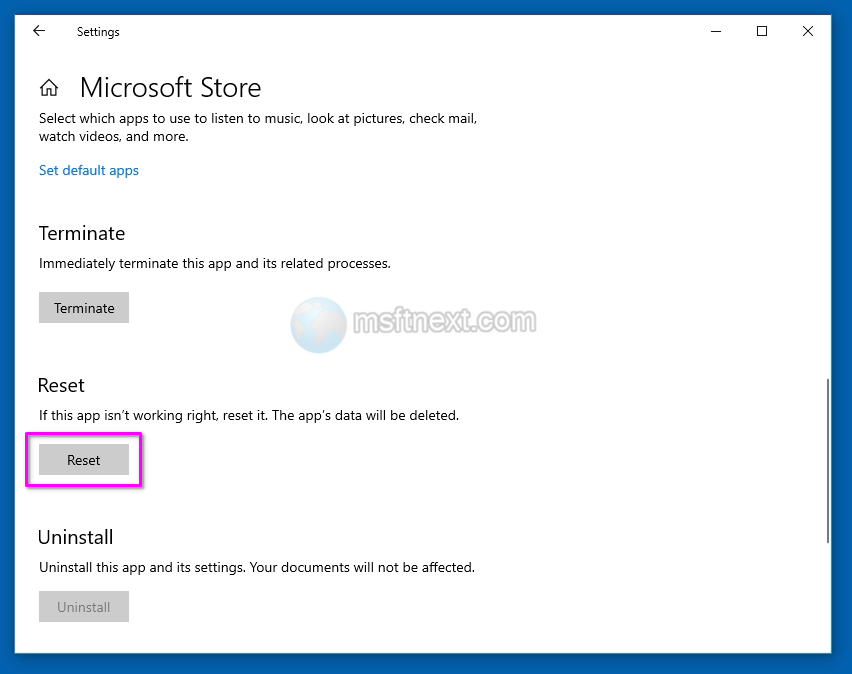 Reset Microsoft Store App