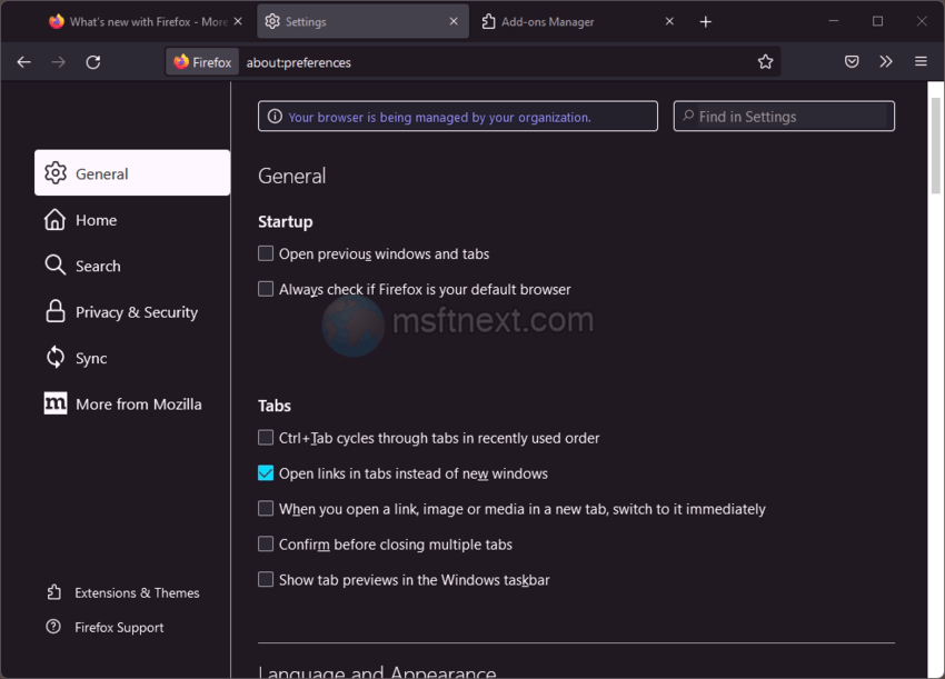Remove the message “Your browser is being managed by your organization” in Firefox