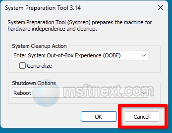 Sysprep Press Cancel