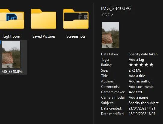 EXIF not displayed for JPG in File Explorer