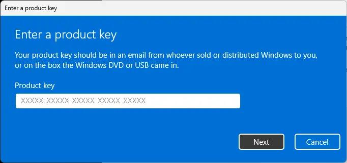 enter product key