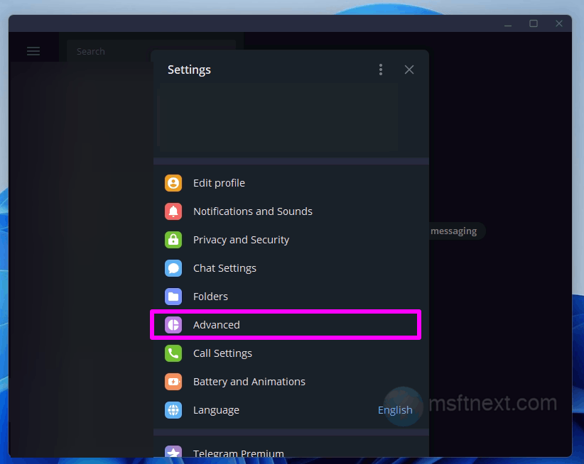 Telegram advanced settings