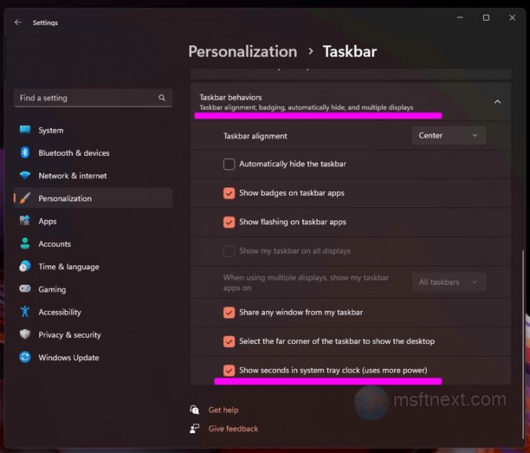 How to enable seconds for taskbar clock in Windows 11