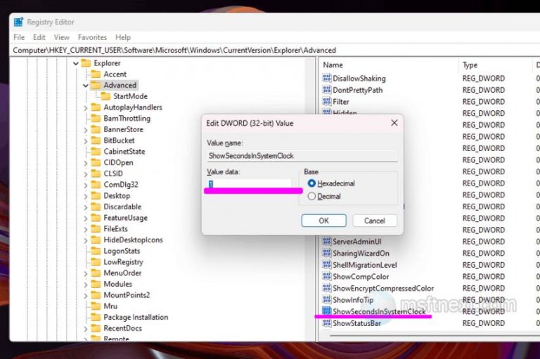 How to enable seconds for taskbar clock in Windows 11