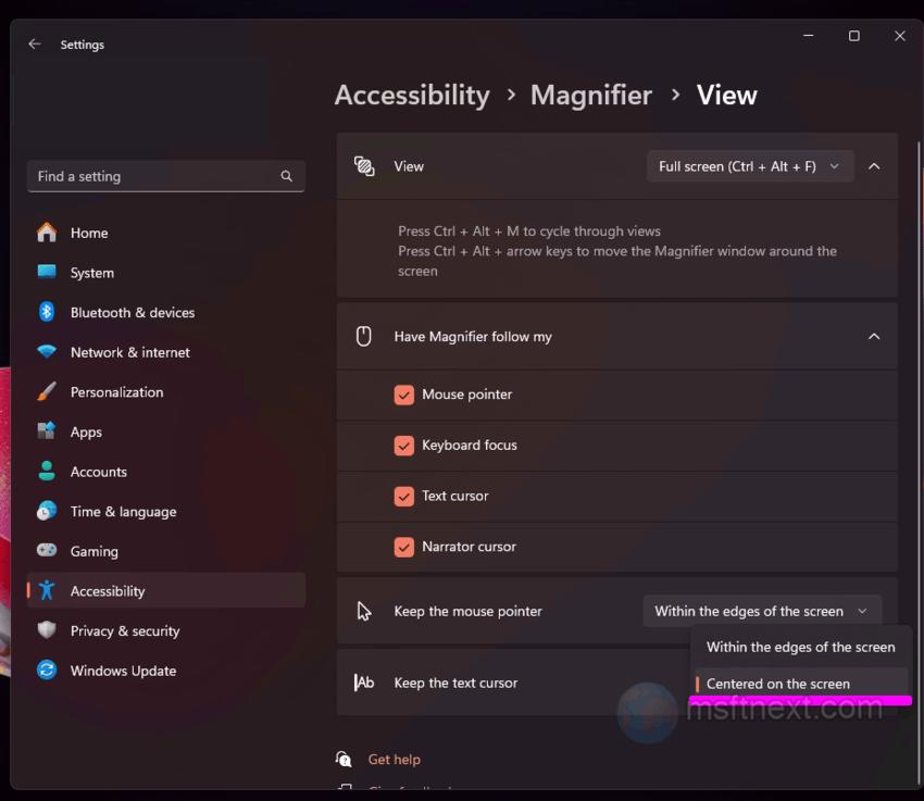 Keep Mouse Cursor in Screen Center for Magnifier