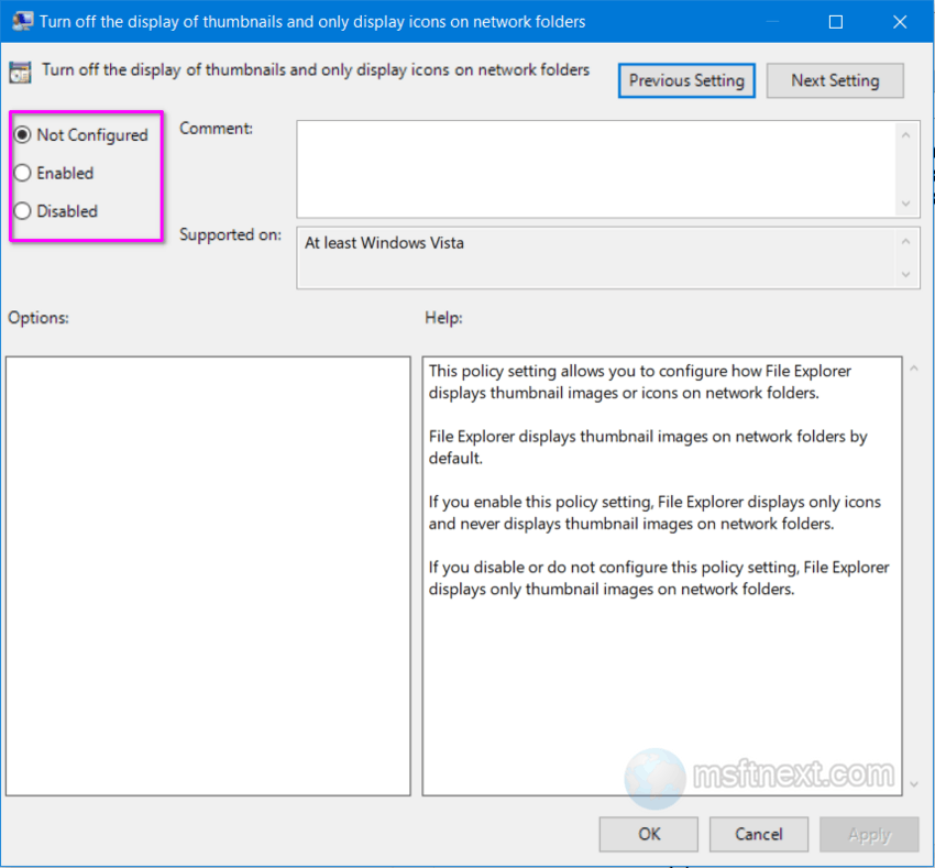 Display thumbnails on network folders group policy