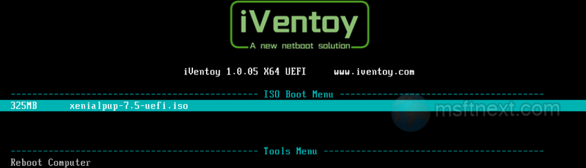 iventoy boot menu on a remote computer