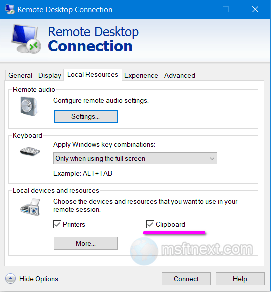 mstsc clipboard option