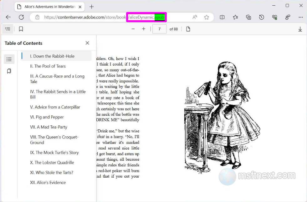 Epub reader in Microsoft Edge