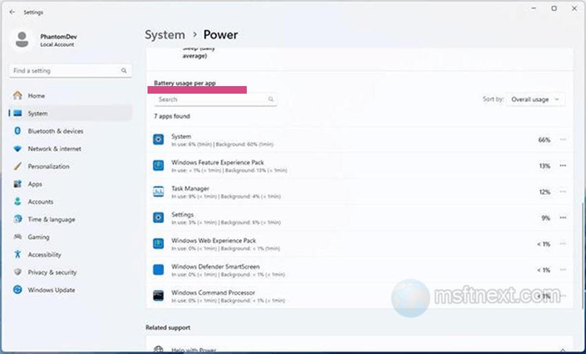 Windows 11 battery usage on desktop
