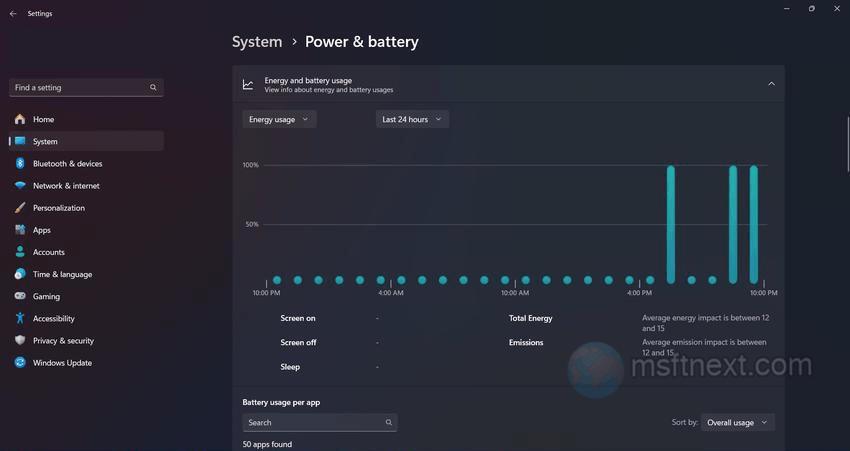 Windows 11 battery usage on laptop