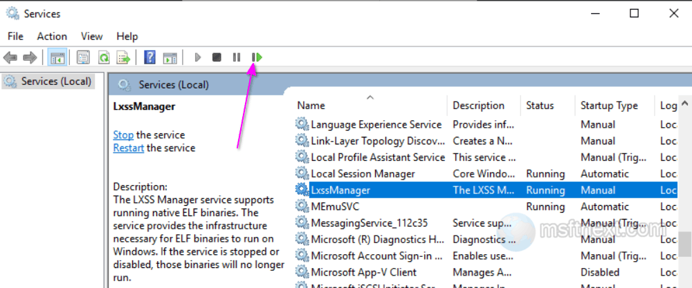 restart LxssManager service